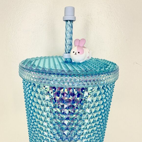 NEW Starbucks 2020 China Blue Diamond Studded Tumbler Venti Bunny Topper Rare - Picture 7 of 13